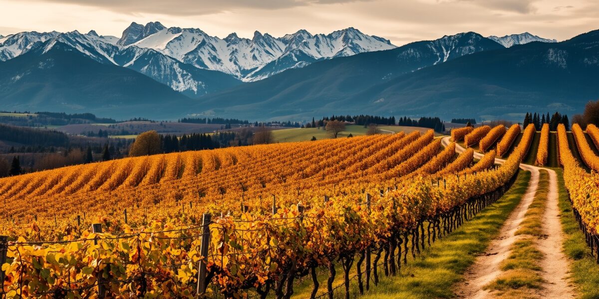 Camino - view of the Pyrenees above the vinayards of Gascony