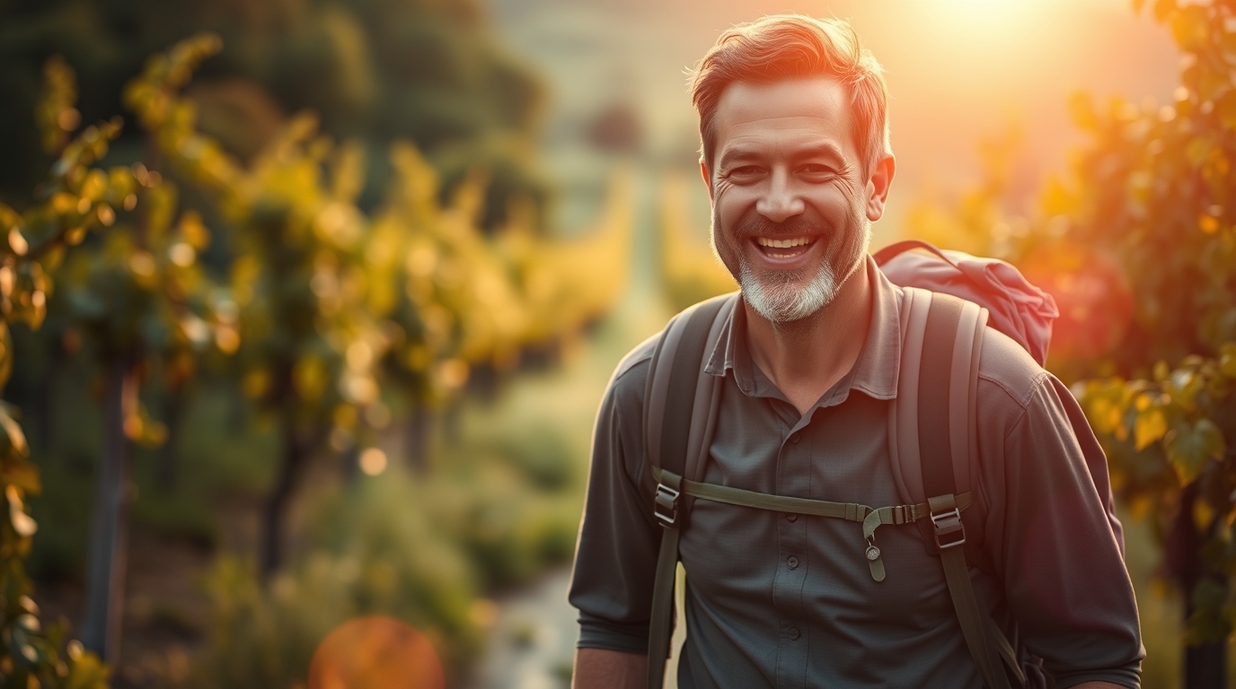 new beginnings - a man walking the Camino de Santiago at sunrise