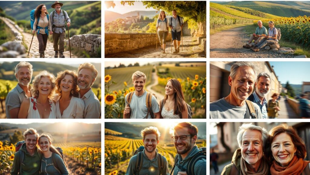 couples hiking retreat in southwest france